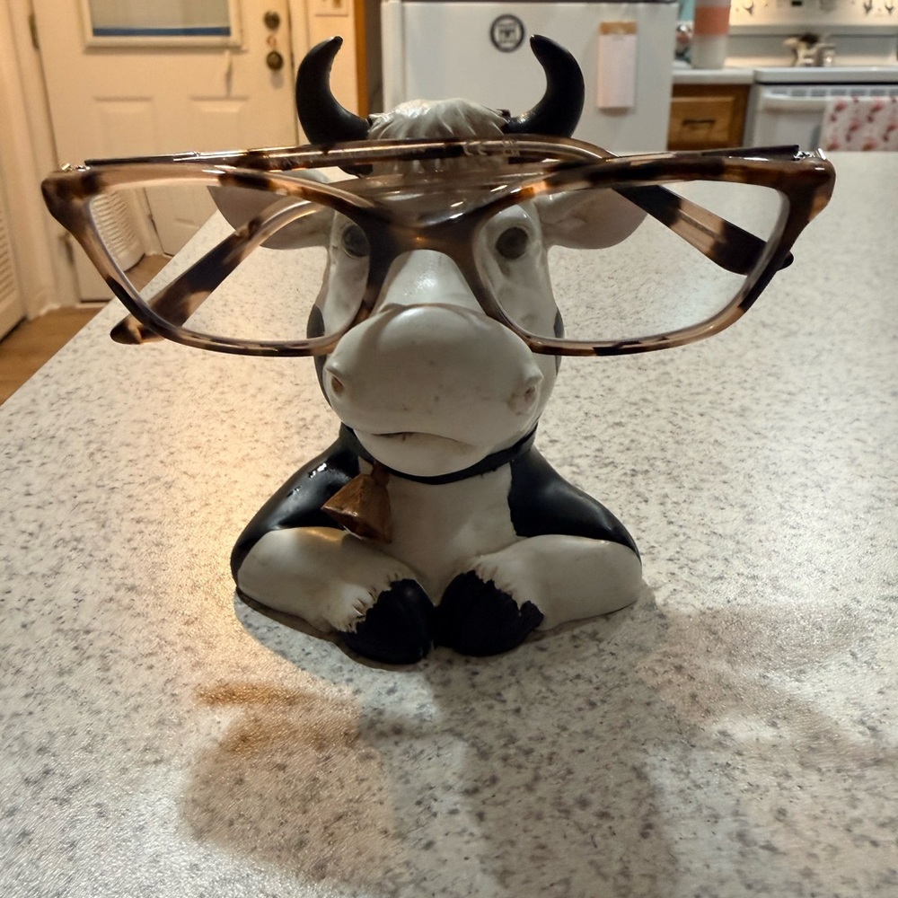 Cow Head Glasses Holder, Ceramic with Glass Eyes, Great Condition